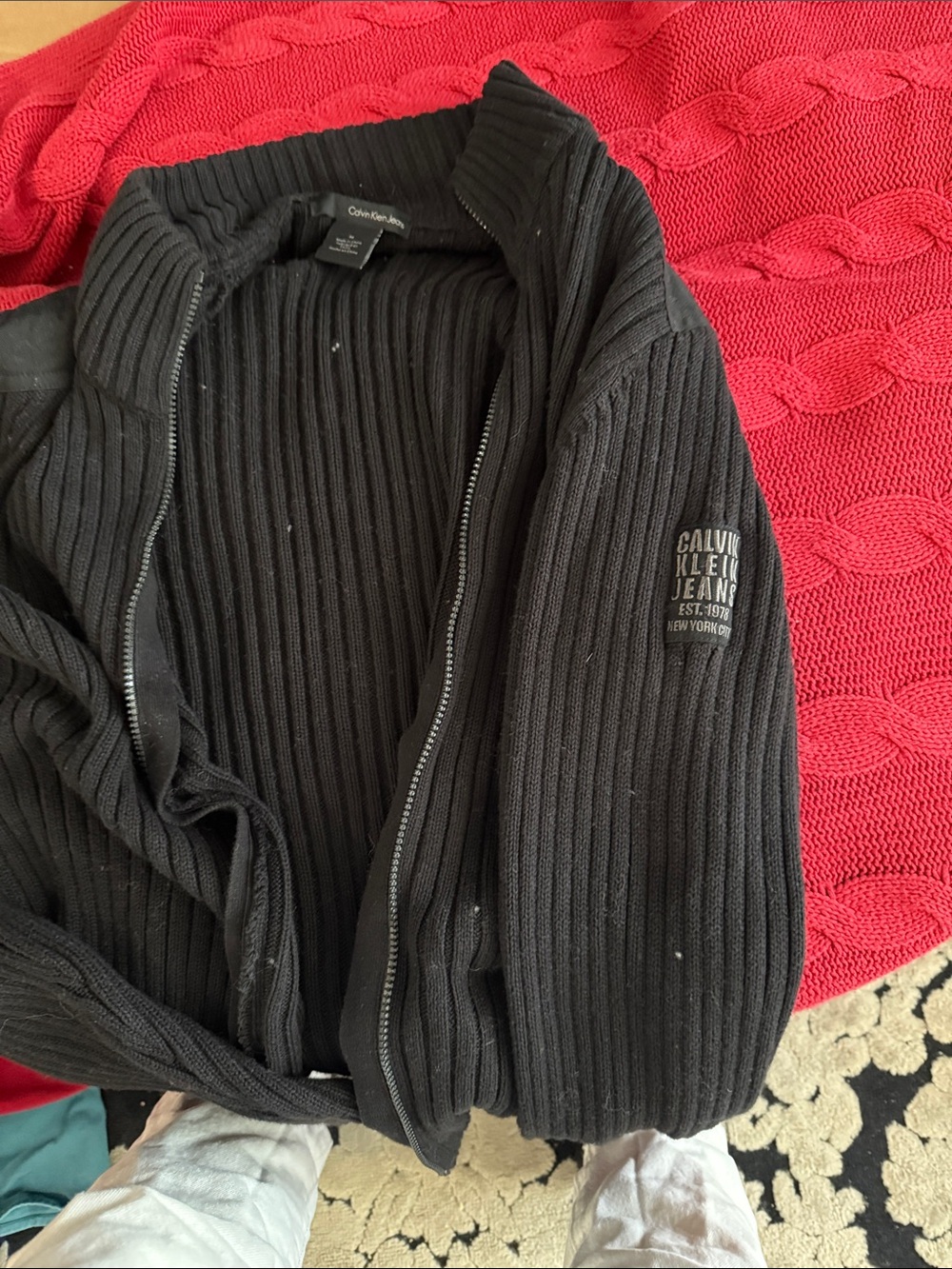 Calvin Klein Black Ribbed Full-Zip Sweater Jacket